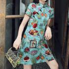 Short-sleeve Traditional Chinese Printed A-line Dress