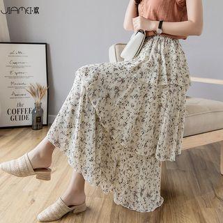 Floral Tiered Midi Skirt Almond - One Size