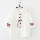 Embroidered Lace-up Hooded T-shirt