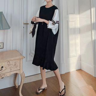 Contrast Panel Midi Shift Dress