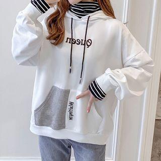 Mock Two-piece Lettering Turtleneck Hoodie