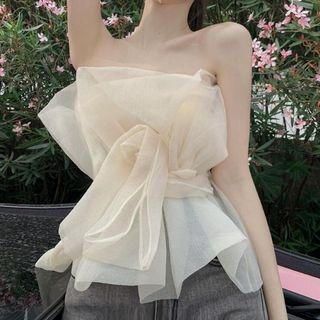 Strapless Ruffled Plain Top Off-white - One Size