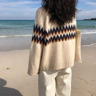 Patterned Sweater Navy Blue - One Size