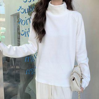 Long-sleeve Mock Neck T-shirt T-shirt - White - One Size