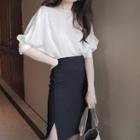 Elbow-sleeve Plain Top / Midi A-line Skirt