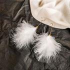 Feather Drop Earring 1 Pair - 925 Silver Stud - White - One Size