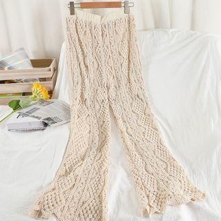 Eyelet Knit Wide-leg Pants Almond - One Size