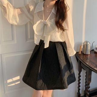 Bow Accent Shirt / A-line Skirt