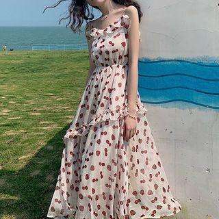 Spaghetti Strap Fruit Print Midi A-line Dress