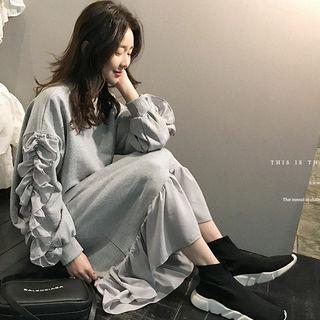 Crew-neck Ruffle-detail Maxi Pullover Dress
