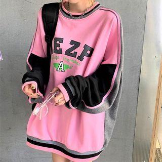 Lettering Print Color Block Hoodie