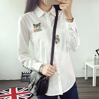 Squirrel Embroidered Long-sleeve Shirt