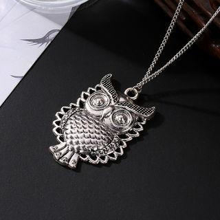 Alloy Owl Pendant Necklace 01 - 5865 - Silver - One Size