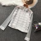 Set: Crochet-lace Long-sleeve Blouse + Camisole