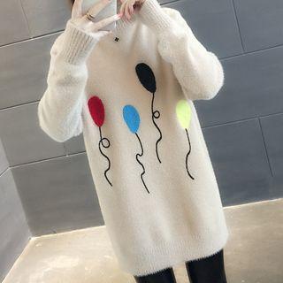 Balloon Pattern Mock-neck Long Sweater