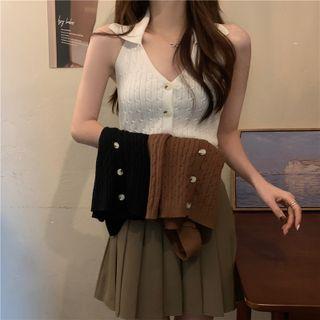 Collar Cable-knit Halter Top