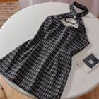 Halter-neck Houndstooth Mini A-line Dress