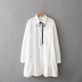 Long-sleeve Tie-neck Long Blouse