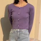 Round-neck Plain Single-breasted Long-sleeve Knitted Top