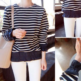 Brushed Fleece Lined Stripe Pullover