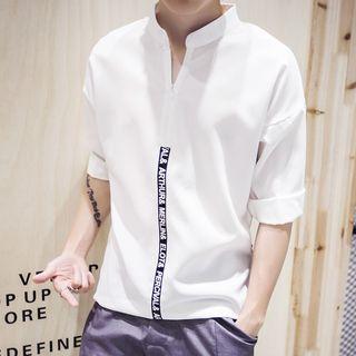 Lettering Applique Split Neck Shirt
