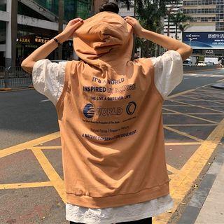 Mock Two-piece Elbow-sleeve Letter Hoodie