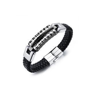 Fashion Hip-hop Plated Black 316l Stainless Steel Chain Leather Bracelet Black - One Size