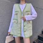 Plaid Button-up Vest / Long-sleeve Plain T-shirt