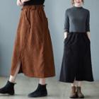 Asymmetrical Slit Corduroy Midi A-line Skirt