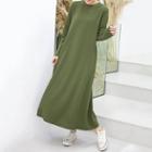 Long-sleeve Midi T-shirt Dress Army Green - One Size
