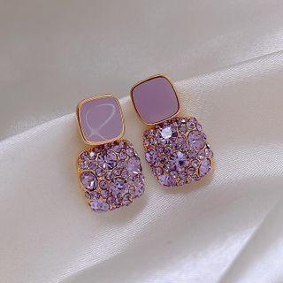 Rhinestone Square Earring 1 Pair - Square - Purple - One Size