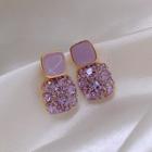 Rhinestone Square Earring 1 Pair - Square - Purple - One Size