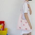 Peach Embroidered Tie-shoulder Canvas Tote Bag