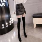 Studded Slit Faux Leather Mini A-line Skirt