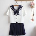 Set: Short-sleeve Shirt + Mini A-line Pleated Skirt