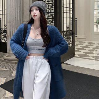 Open-front Midi Cardigan Cardigan - Blue - One Size