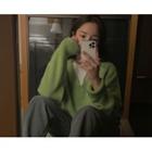 [dearest] Raglan-sleeve Woolen Sweater (green) One Size