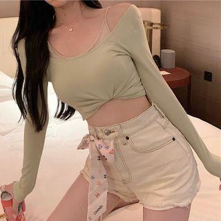 Mock Two-piece Cropped Long-sleeve Top