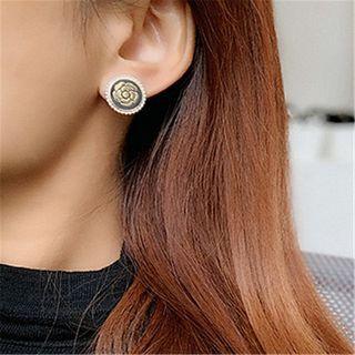 Flower Faux Pearl Alloy Earring 1 Pair - White & Black & Gold - One Size