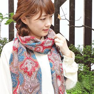 Ethnic-print Fringed Scarf