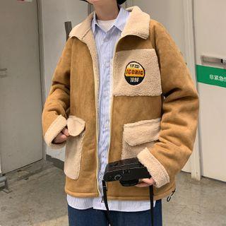 Lettering Embroidered Shearling Coat