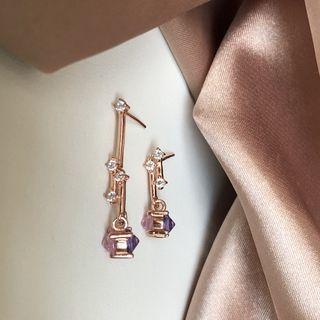 Non-matching 925 Sterling Silver Faux Crystal Dangle Earring