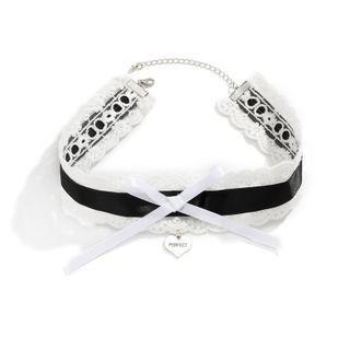Lace Trim Bow Detail Choker Black & White - One Size