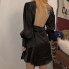 Open Back Long-sleeve Cutout Drawstring A-line Dress