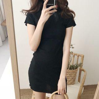 Short-sleeve Frill-trim Mini Bodycon Dress