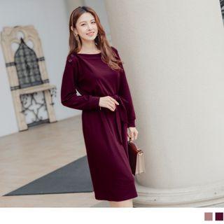 Tie-waist Long Sleeve Knit A-line Dress