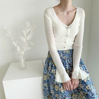 Lettuce-edge Rib-knit Cardigan