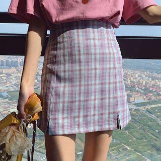 High-waist Color Contrast Plaid Mini Skirt