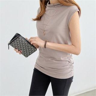 Mock-neck Cap-sleeve Shirred Top