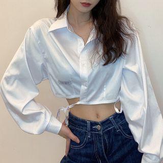 Long-sleeve Cropped Tie-waist Shirt